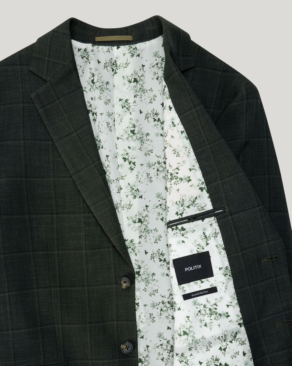 Windowpane Check Blazer, Khaki, hi-res